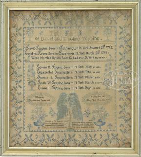 Appraisal: OUTSTANDING SCHOOL GIRL NEEDLEWORK FAMILY RECORD BY ELIZABETH ANN TOPPING