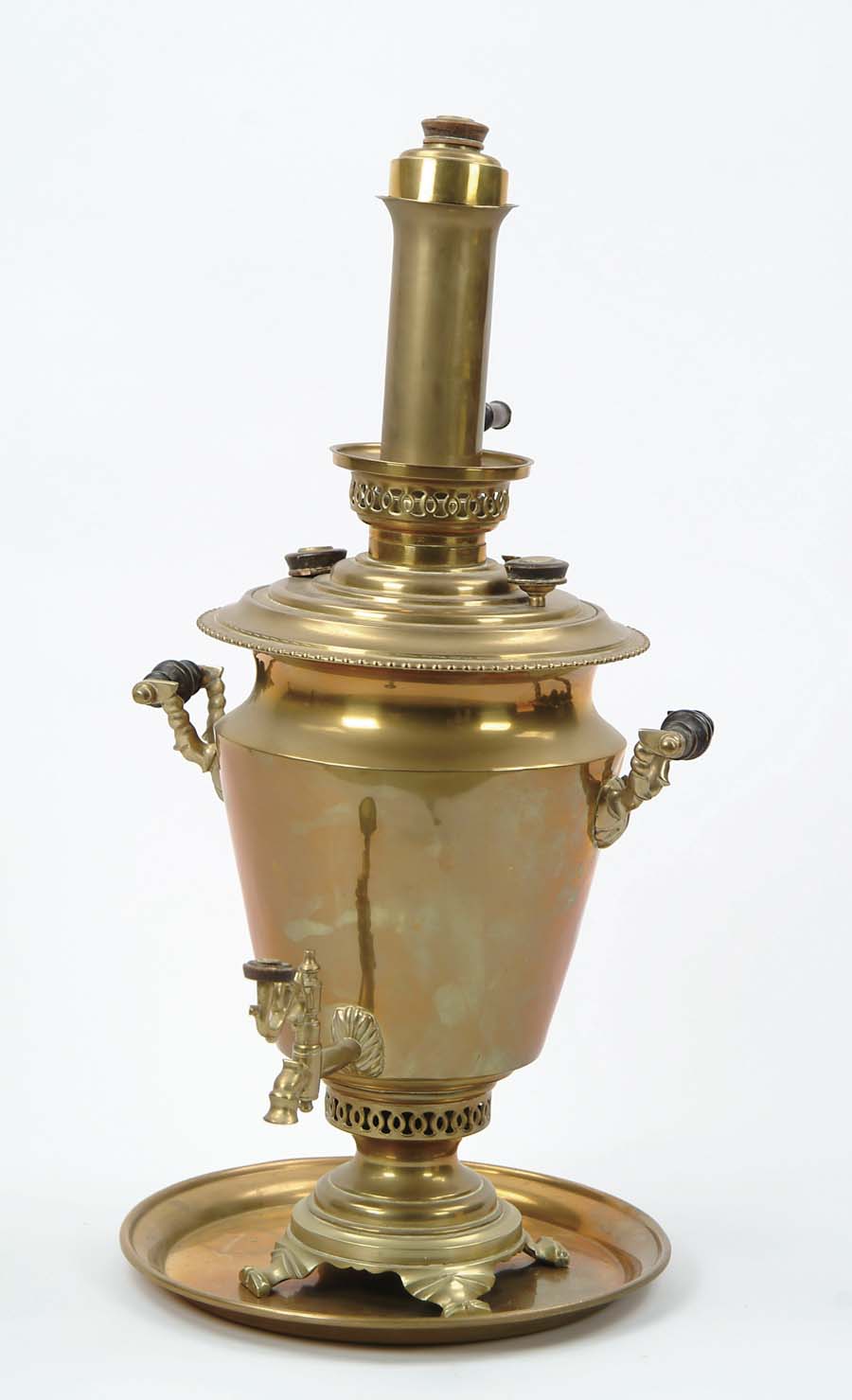 Appraisal: RUSSIAN BRASS SAMOVAR Standard form with wood handles and non-matching