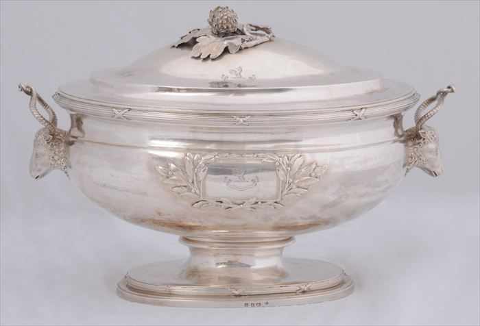 Appraisal: GEORGE III ARMORIAL SILVER TUREEN AND COVER Thomas Heming London