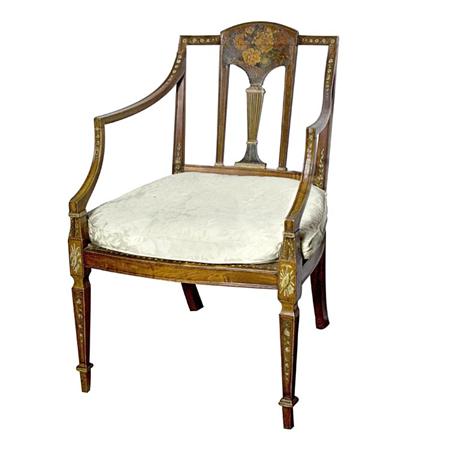 Appraisal: Edwardian Painted Satinwood Armchair The arched crest above a floral