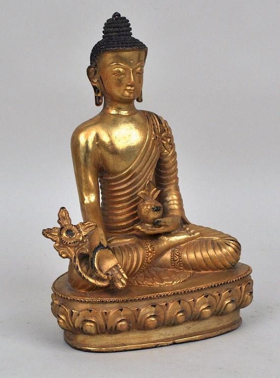 Appraisal: Gilt Bronze Buddha Figure with stamped mark on base Gilt