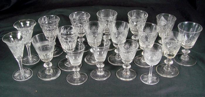 Appraisal: early blown and cut wine glasses various patterns no damage