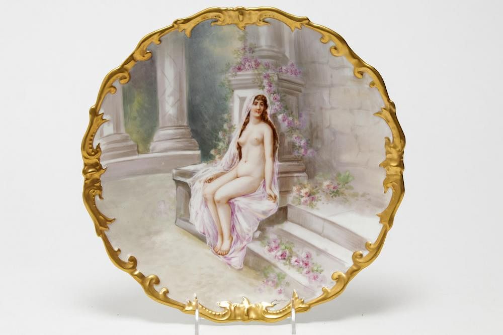 Appraisal: Limoges KPM-Manner Cabinet Plate w Nude th C Antique Limoges