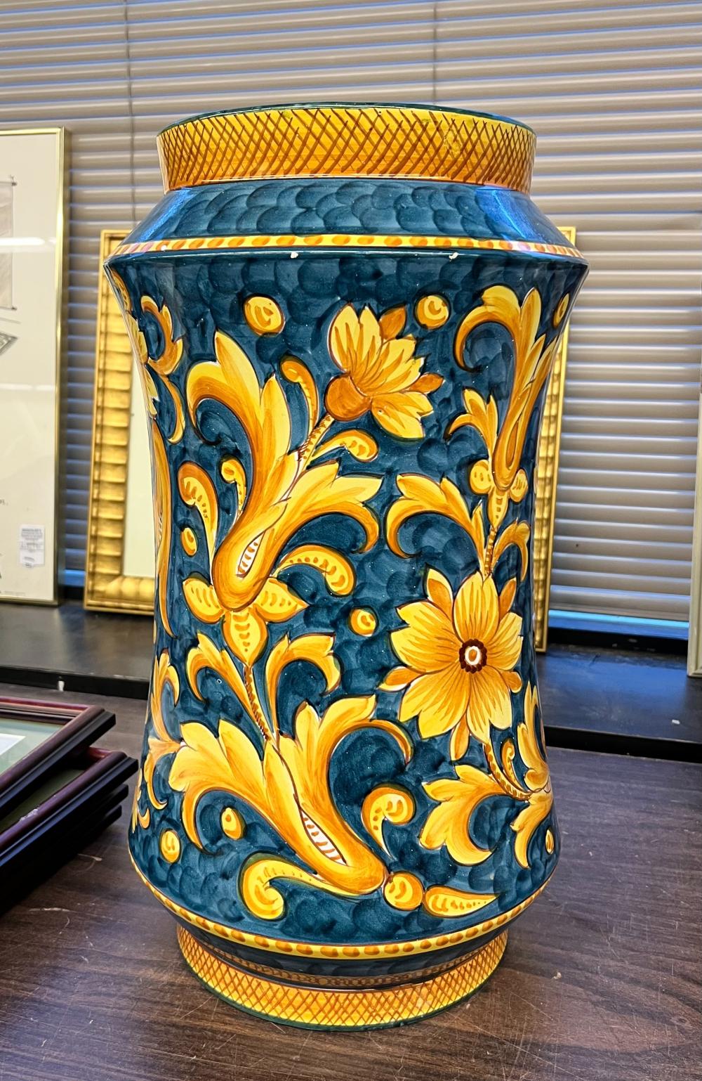 Appraisal: ITALIAN 'LA VIETRESE' DECORATED POTTERY UMBRELLA JAR H IN CM