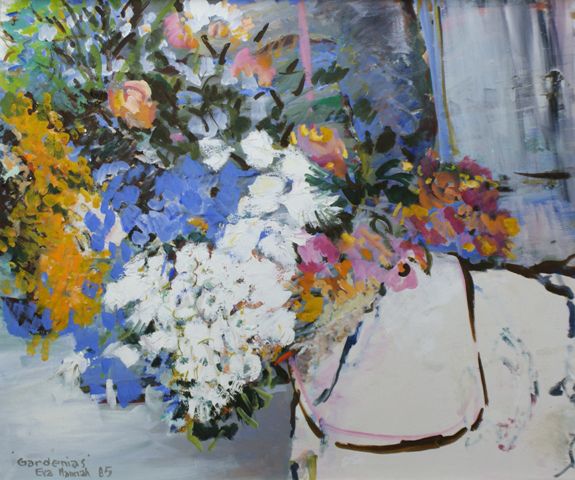 Appraisal: Eva Hannah born Gardenias acrylic on canvas signed dated and