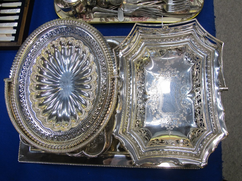 Appraisal: Lot comprising three EP swing handled baskets and a silver