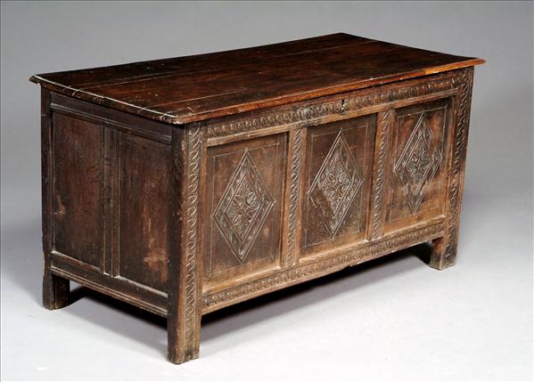 Appraisal: A Charles II panelled oak chest circa the hinged lid