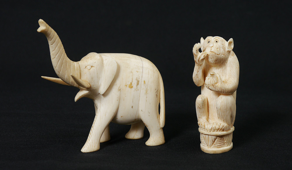 Appraisal: PIECE CARVED IVORY ELEPHANT MONKEY carved ivory figures to include