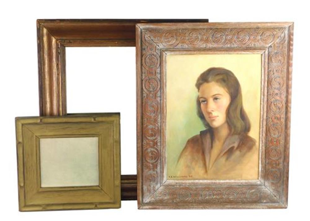 Appraisal: Three wood carved frames two with old mirrors and one