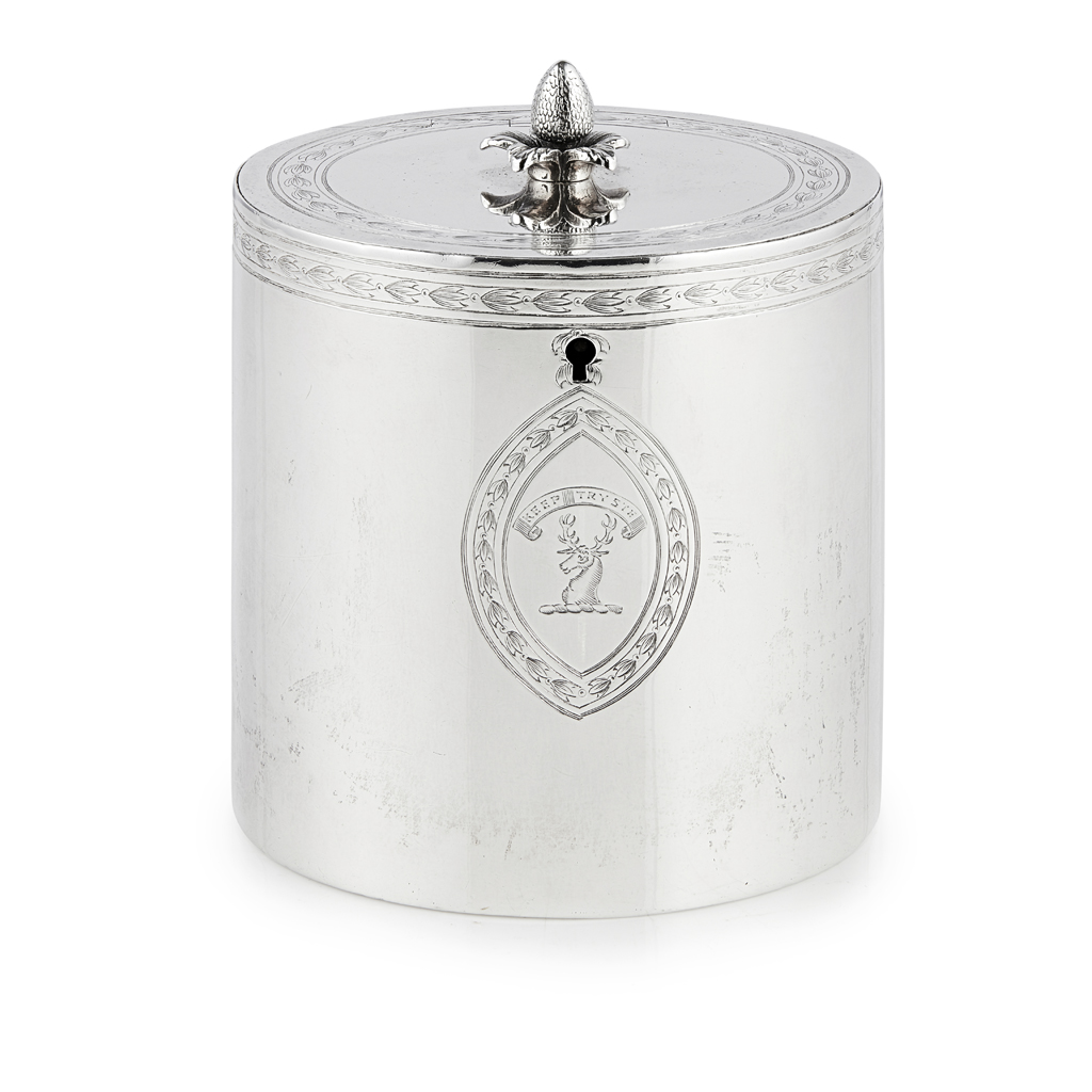 Appraisal: A RARE GEORGE III DRUM TEA CADDY BY WILLIAM KERR