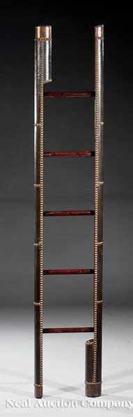 Appraisal: An English Black Leather and Mahogany Metamorphic Ladder hinged case