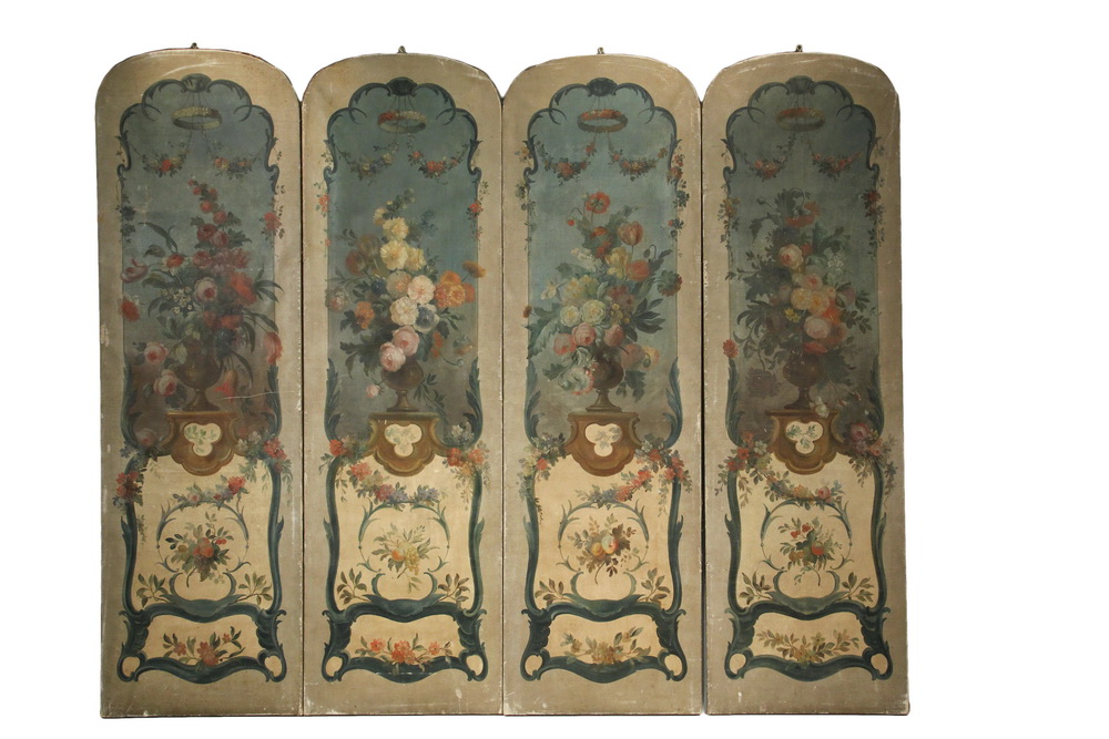 Appraisal: FOUR PAINTED SCREEN PANELS - Late th c French Arched