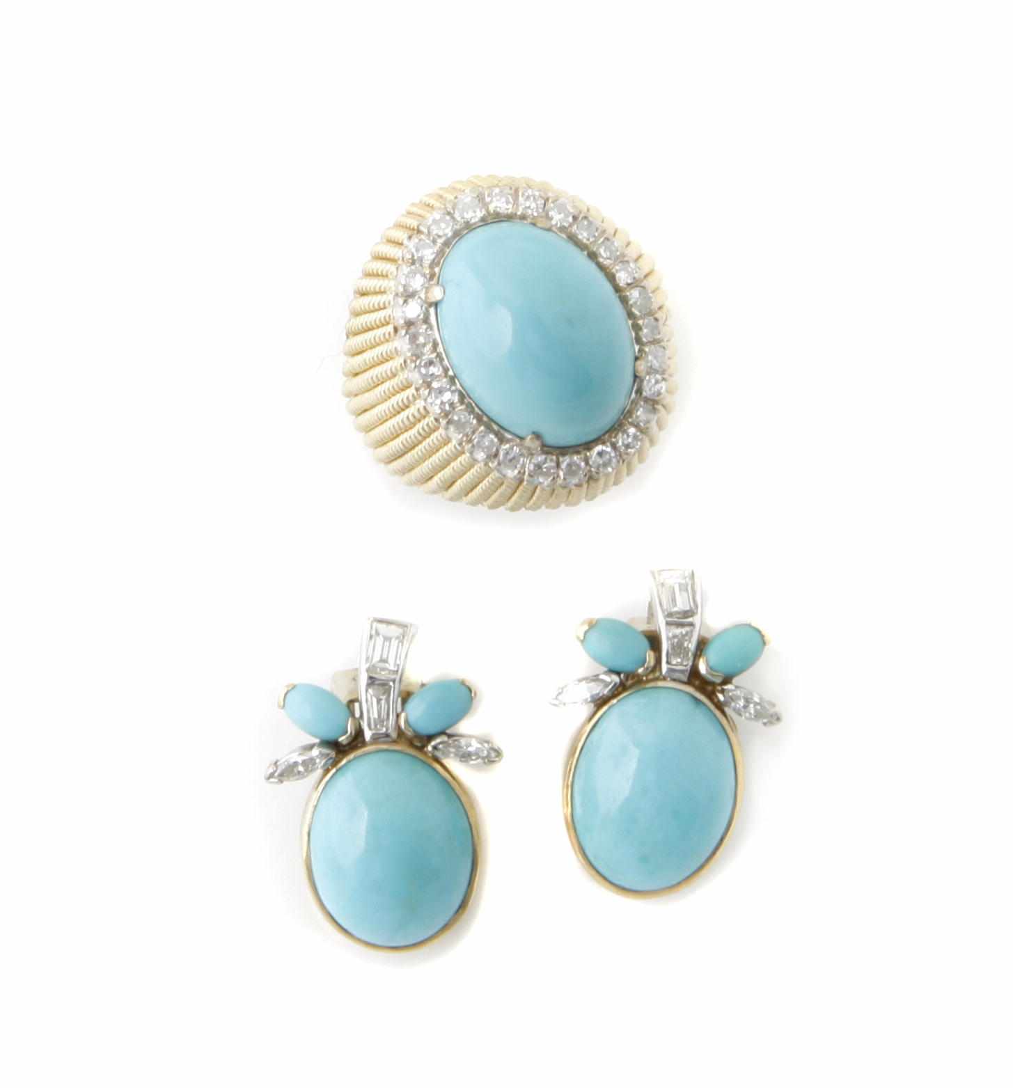 Appraisal: A set of turquoise diamond and bicolor gold jewelery comprising