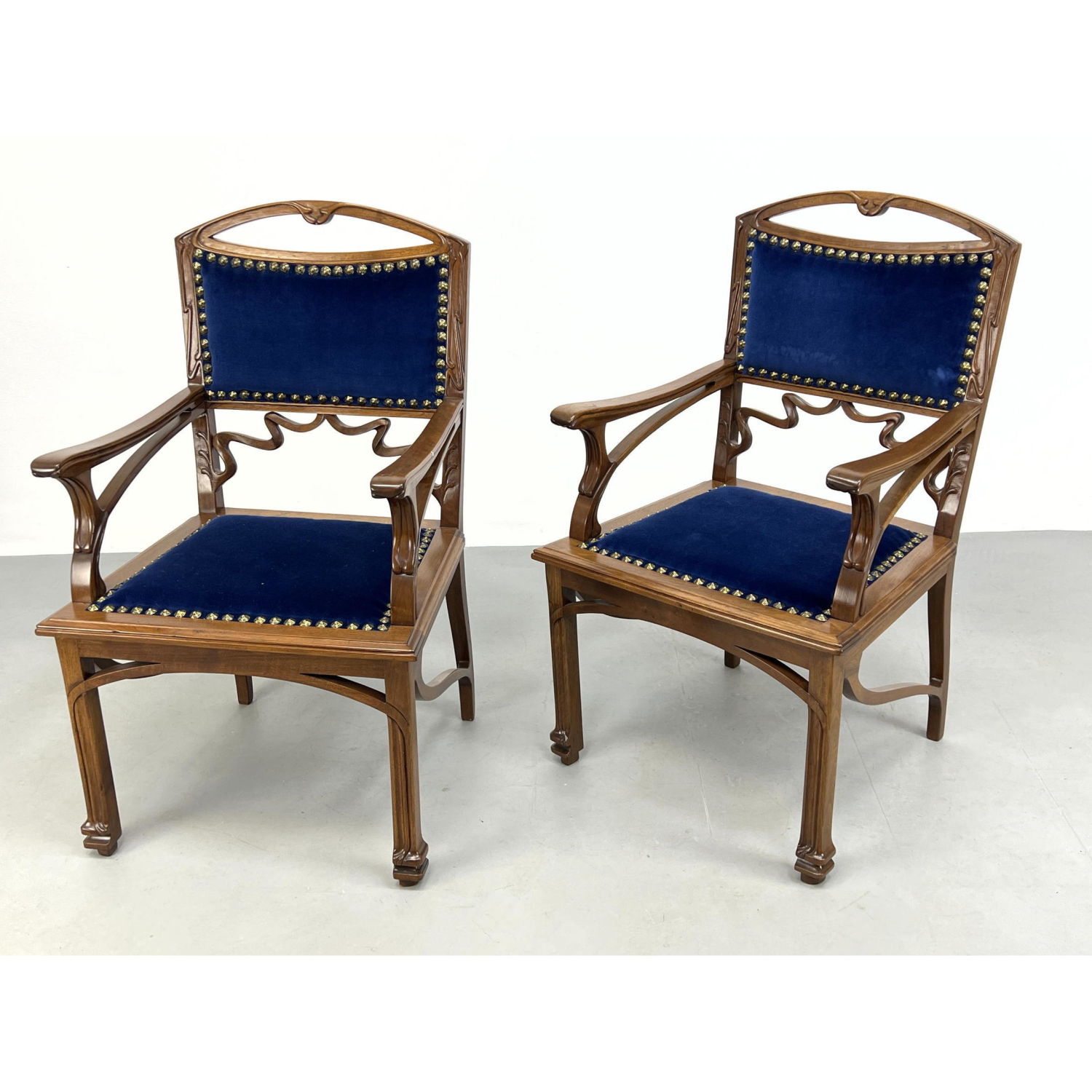 Appraisal: Pr Art Nouveau Carved Wood Antique Arm Chairs Carved details