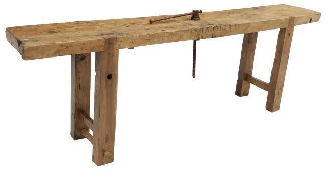 Appraisal: French craftsman's hardwood workbench early th c having thick single-board