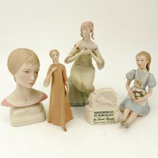 Appraisal: Group of Four Laszlo Ispanky Porcelain Figurines and Advertising Sign