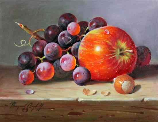 Appraisal: Raymond Campbell - oil on board Apple and grapes signed