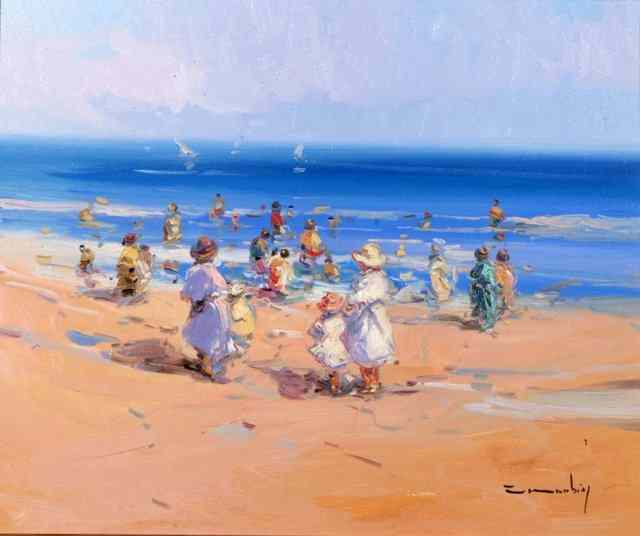 Appraisal: GABRIEL CASARRUBIOS b Watching the yachts from the beach signed