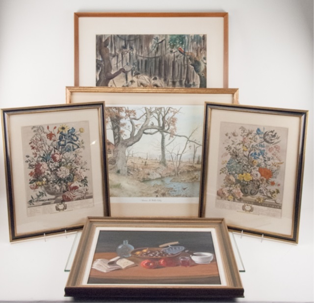 Appraisal: Three Prints a Still Life and a Watercolor Autumn in