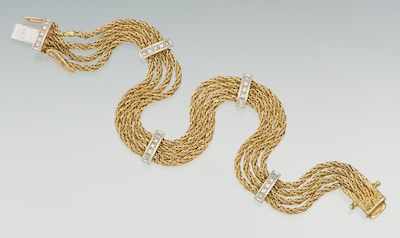 Appraisal: A Ladies' Gold and Diamond Bracelet k yellow gold four