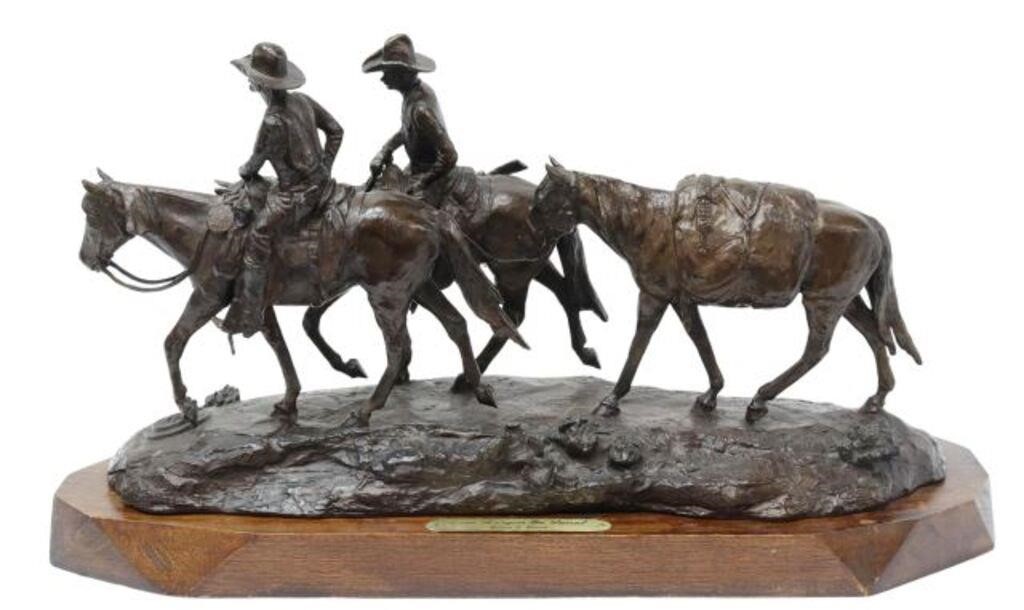 Appraisal: Patinated bronze sculpture Texas Rangers on Patrol signed in cast