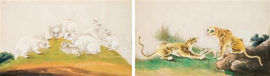 Appraisal: Collection of Twelve Watercolor Paintings on Pith of Animals th