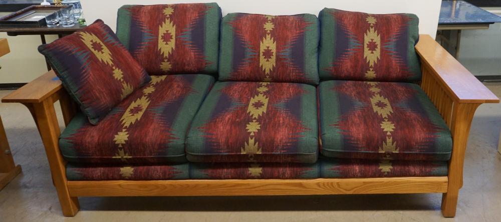 Appraisal: BASSETT MISSION STYLE OAK SOFA L IN CM Bassett Mission