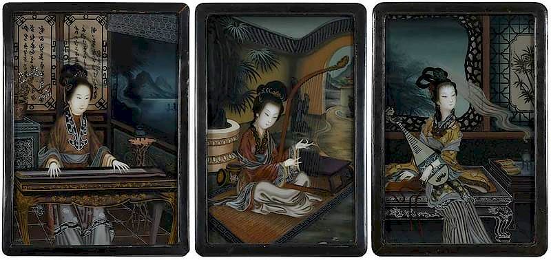 Appraisal: Three Chinese Reverse Paintings on Glass th century three portraits