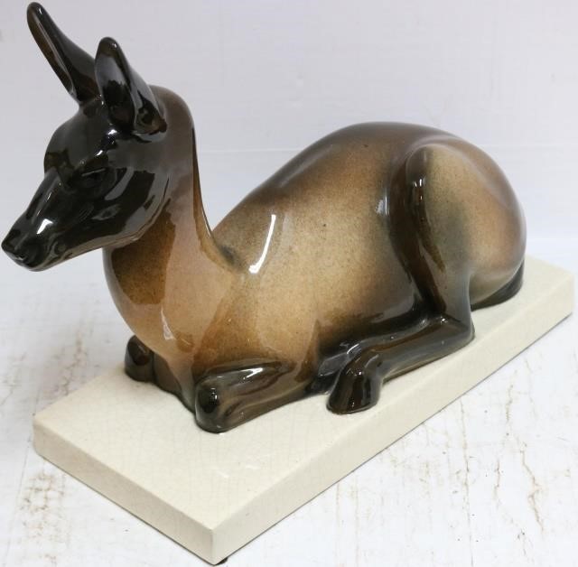 Appraisal: ART DECO CERAMIC SEATED DEER STAMPED ON BOTTOM FRANCE EDITION