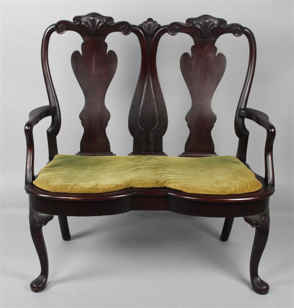 Appraisal: QUEEN ANNE REVIVAL CARVED DOUBLE CHAIR BACK SETTEE having an