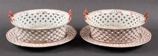 Appraisal: Pair of Chinese Export Famille Rose porcelain reticulated berry baskets