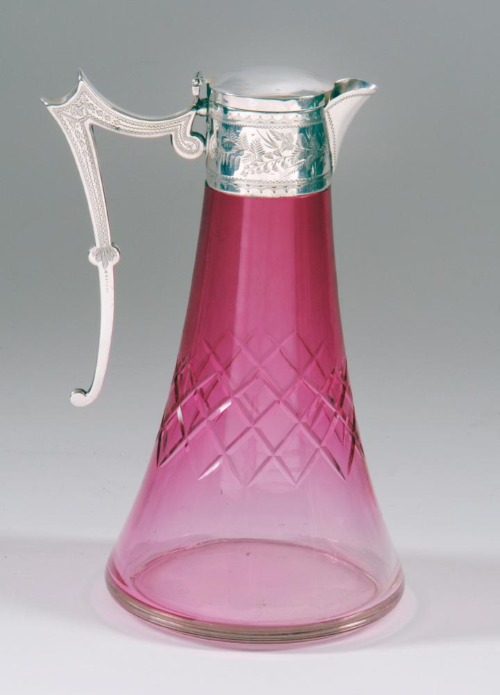 Appraisal: A VICTORIAN SHADED CRANBERRY GLASS CLARET JUG maker's mark WD