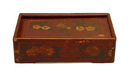 Appraisal: Early Dovetailed Paint Decorated Bird Candle Box Early Dovetailed Paint