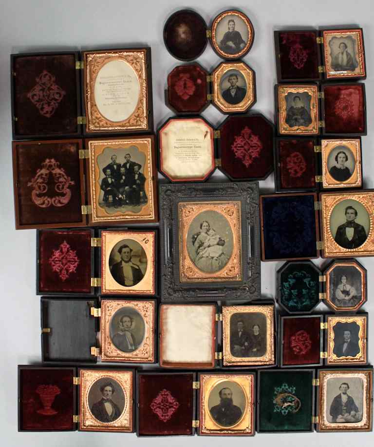 Appraisal: GROUP OF EIGHTEEN AMBROTYPE THERMOPLASTIC CASES hard cases in different