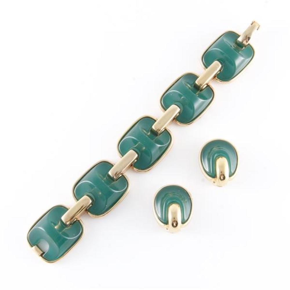 Appraisal: SIGNED CHRISTIAN DIOR GROSSE EMERALD GREEN PLASTIC AND GOLD TONE