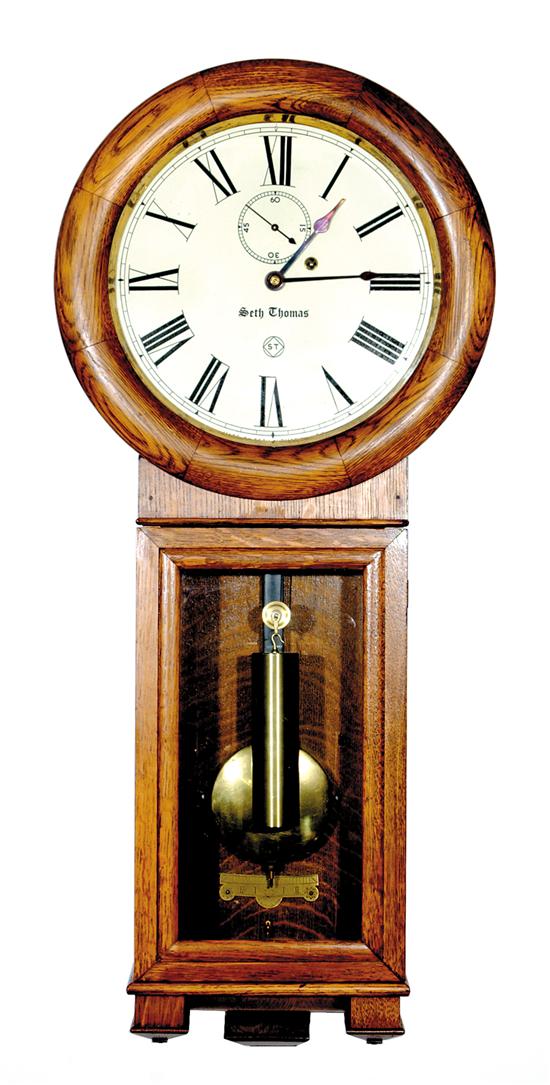 Appraisal: Seth Thomas No Regulator clock circa long drop oak case