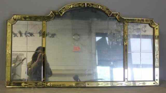 Appraisal: Triptych Venetian Style Mirror with Amber BorderTrim From a New