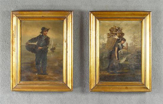 Appraisal: Pair of Oils on Canvas Peasant woman carrying baskets in