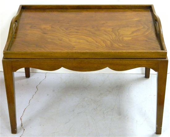 Appraisal: Tray top coffee table shaped skirt tapered legs minor wear