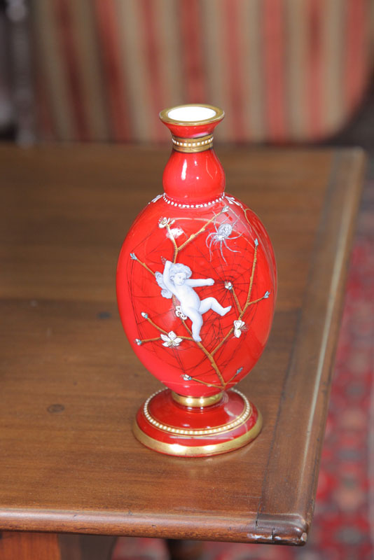 Appraisal: ART GLASS VASE Ornate white cased in red vase with