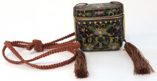 Appraisal: Antique Chinese Cloisonn Opium Box Necklace The black enamel ground