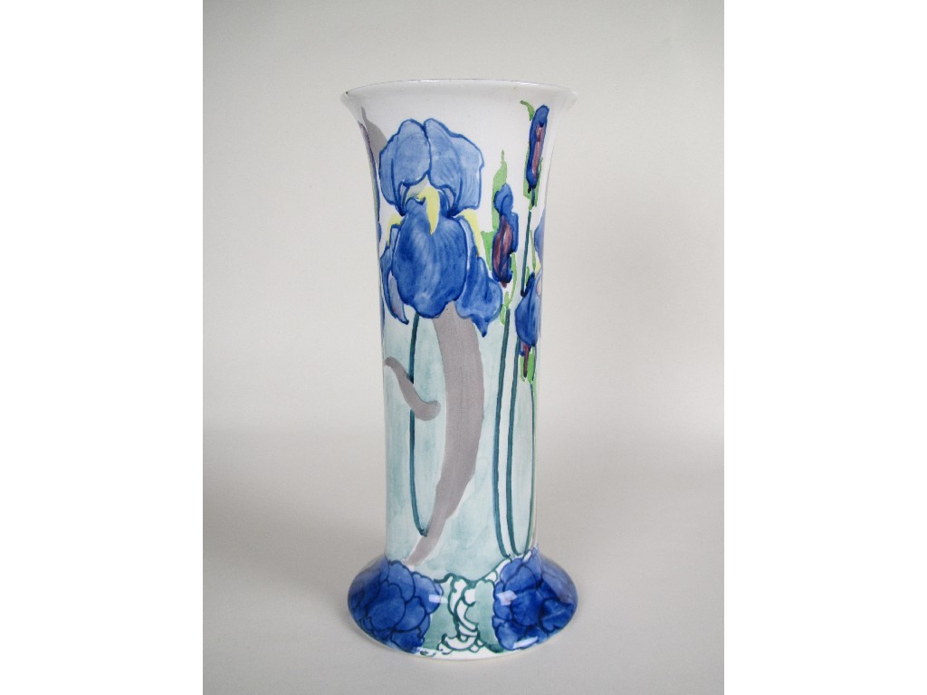 Appraisal: A Bough studio cylindrical case painted with irises by E