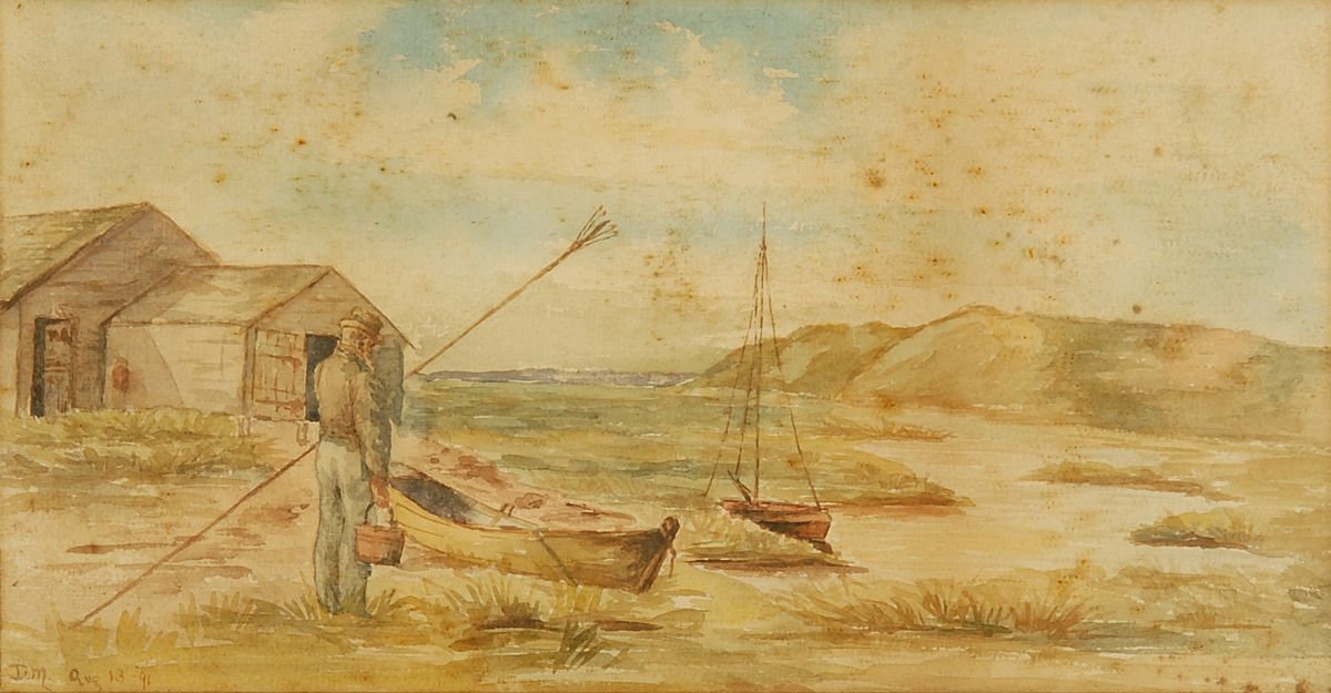 Appraisal: AMERICAN SCHOOLLate th CenturyEel fishing depicting an eel fisherman looking