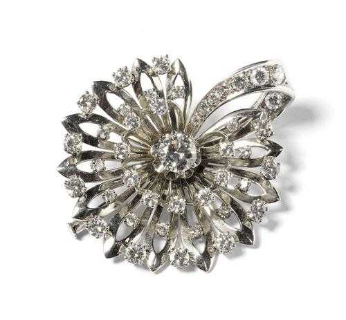 Appraisal: DIAMOND PENDANT BROOCH ca Platinum Fancy round pendant in stylized