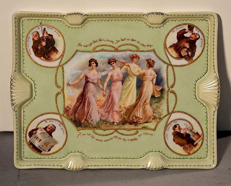 Appraisal: Signed Gottfried Nagel Perfume Tray Very humorous hand painted perfume