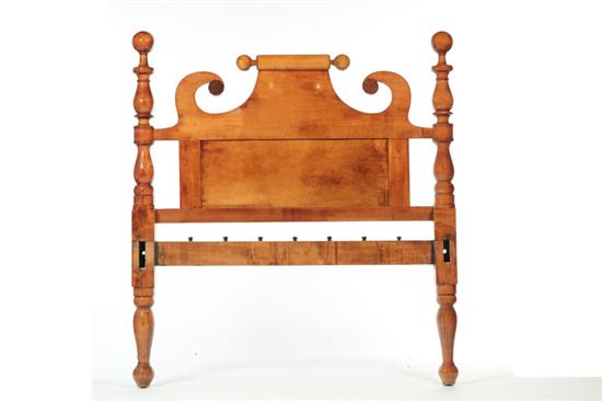 Appraisal: BED Ohio - curly maple Paneled headboard with broken-arch pediments