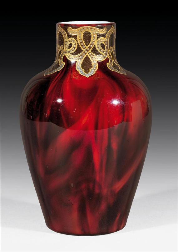 Appraisal: LOETZ attributed to VASE circa Enamelled clear glass with red