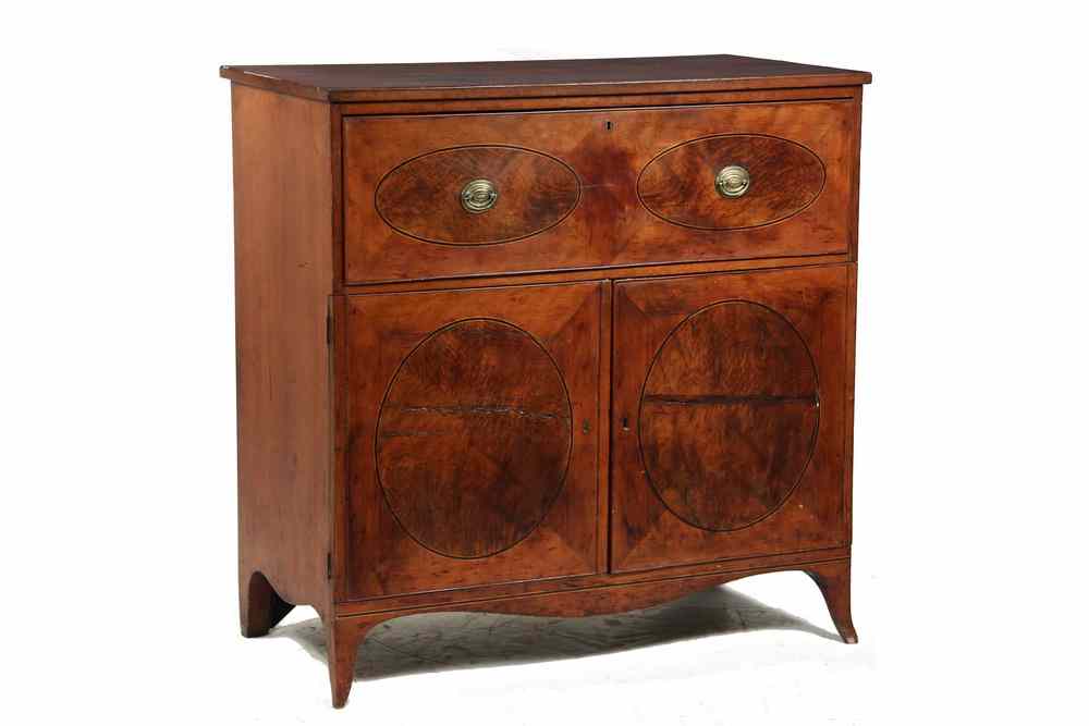 Appraisal: DESK - Hepplewhite solid cherry butler's desk ca Oval inlaid