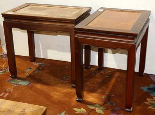 Appraisal: Two Chinese Burlwood Side Tables Pair of Chinese wooden side