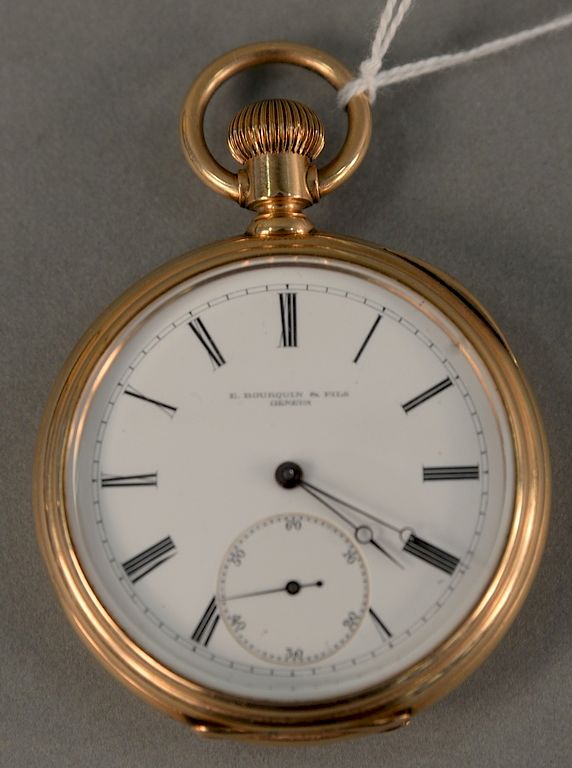 Appraisal: karat gold E Bourquin Fils open face pocket watch mm